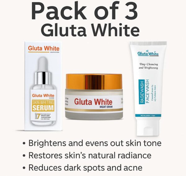 Gluta White Skin Care Bundle – Pack of 3 (Serum + Night Cream + Face Wash)
