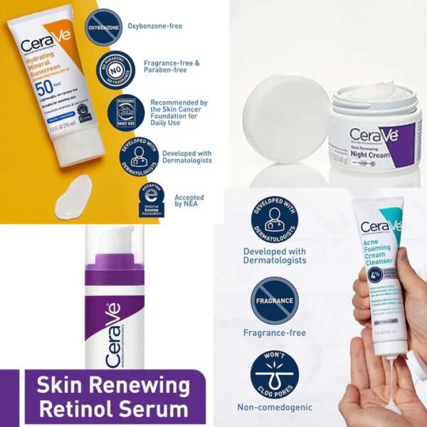 CeraVe 4-in-1 Skincare Kit – Cleanser, Serum, Sunblock & Night Cream - Image 3
