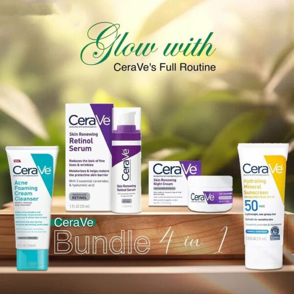 CeraVe 4-in-1 Skincare Kit – Cleanser, Serum, Sunblock & Night Cream - Image 2